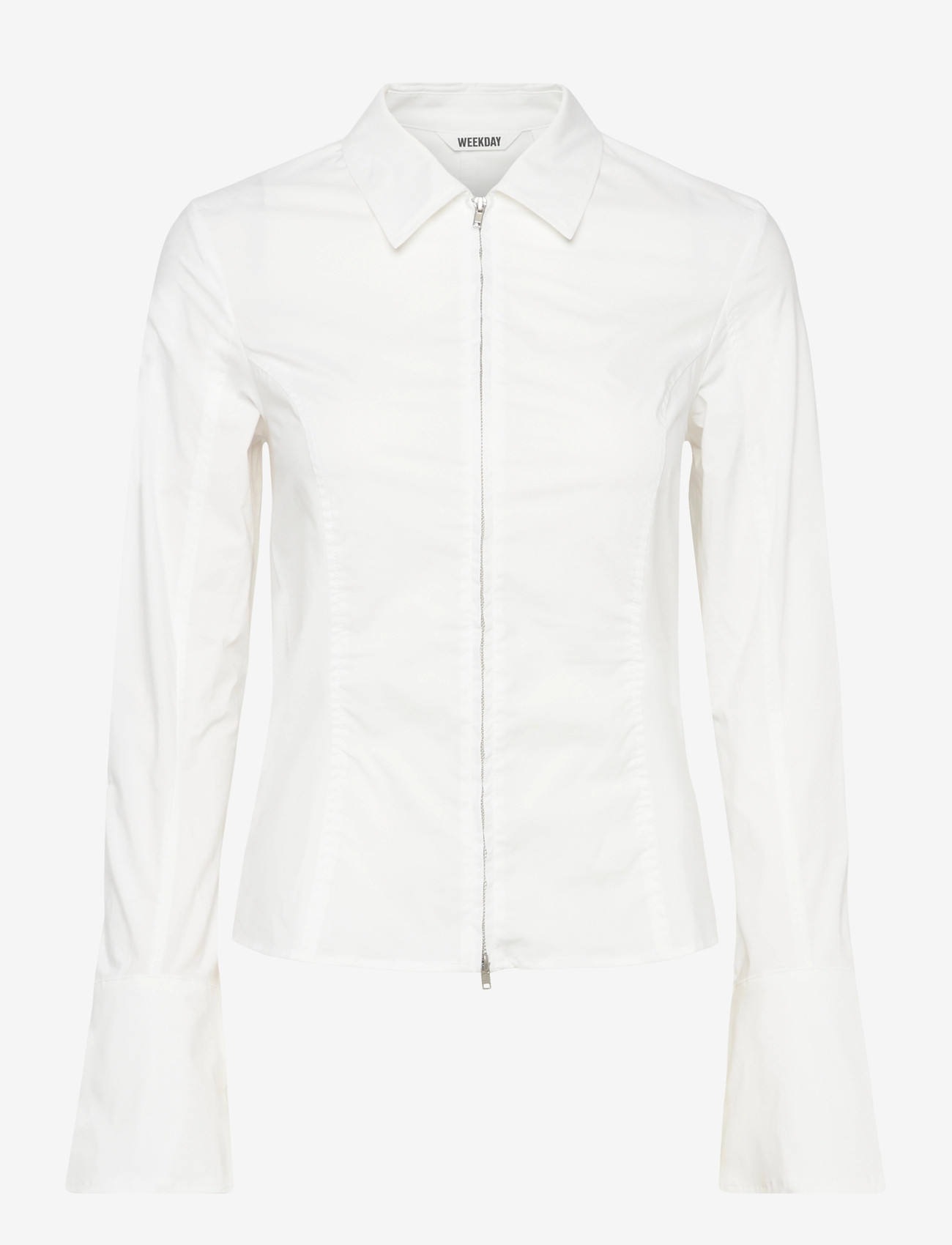 Weekday - Long-Sleeved Fitted Zip Shirt - pikkade varrukatega särgid - white - 0