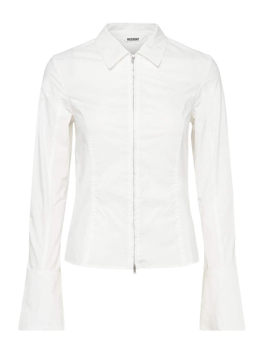 Weekday - Long-Sleeved Fitted Zip Shirt - langärmlige hemden - white - 1