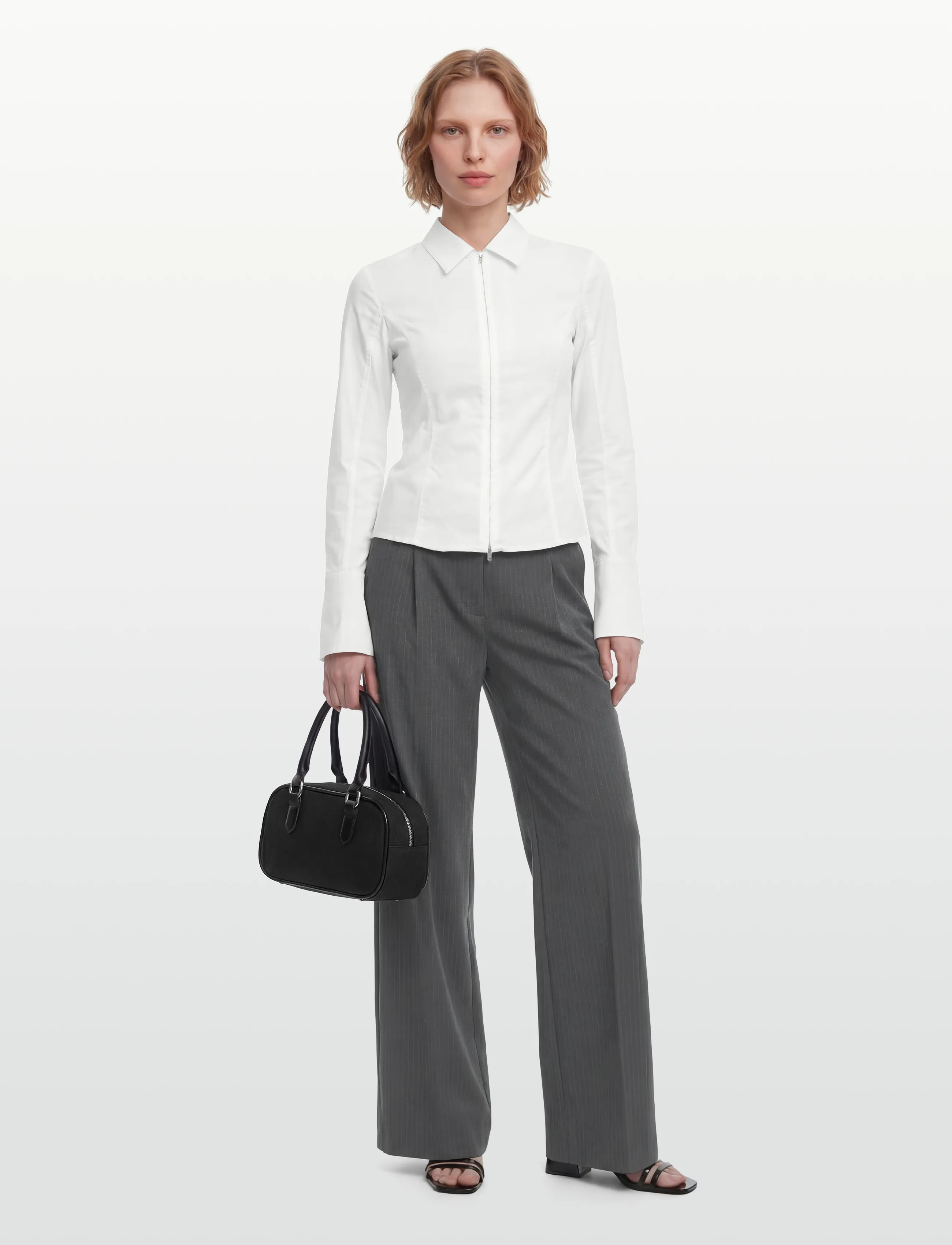 Weekday Long-Sleeved Fitted Zip Shirt, 36, Shirts, Weiß - Long-sleeved, Frauen