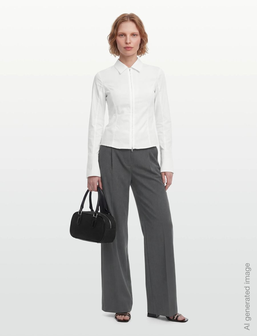Weekday - Long-Sleeved Fitted Zip Shirt - langärmlige hemden - white - 0