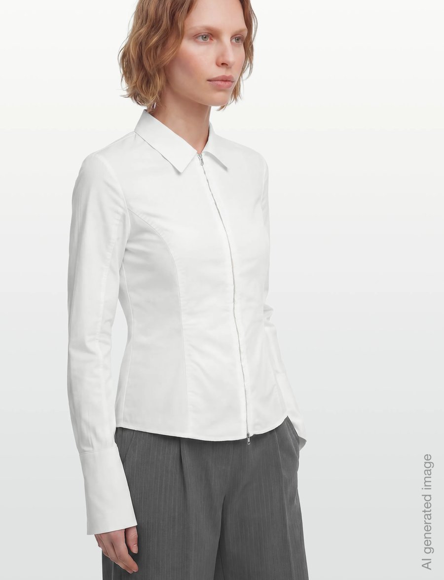 Weekday - Long-Sleeved Fitted Zip Shirt - langärmlige hemden - white - 3