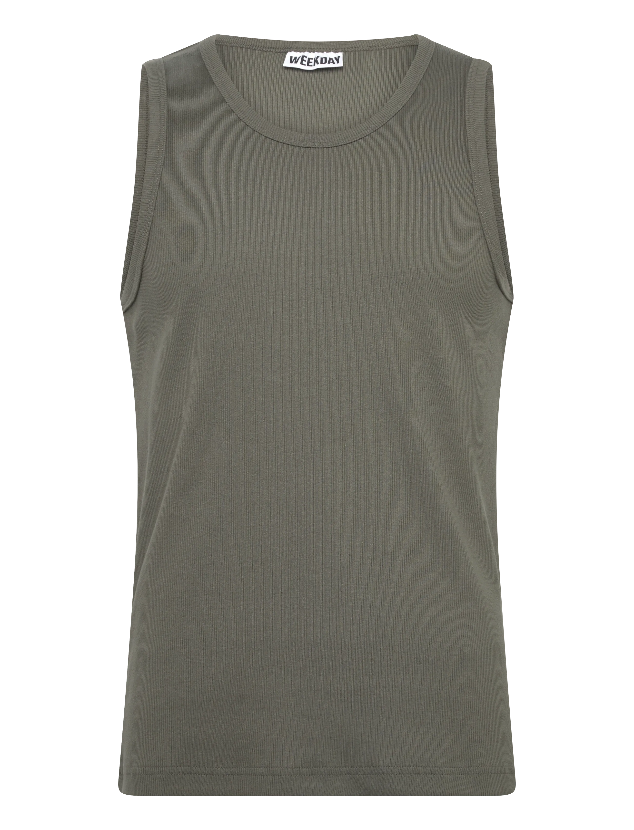Weekday Classic Ribbed Tank Top, L, T-shirts, Khakigrün - Sleeveless, Männerswear