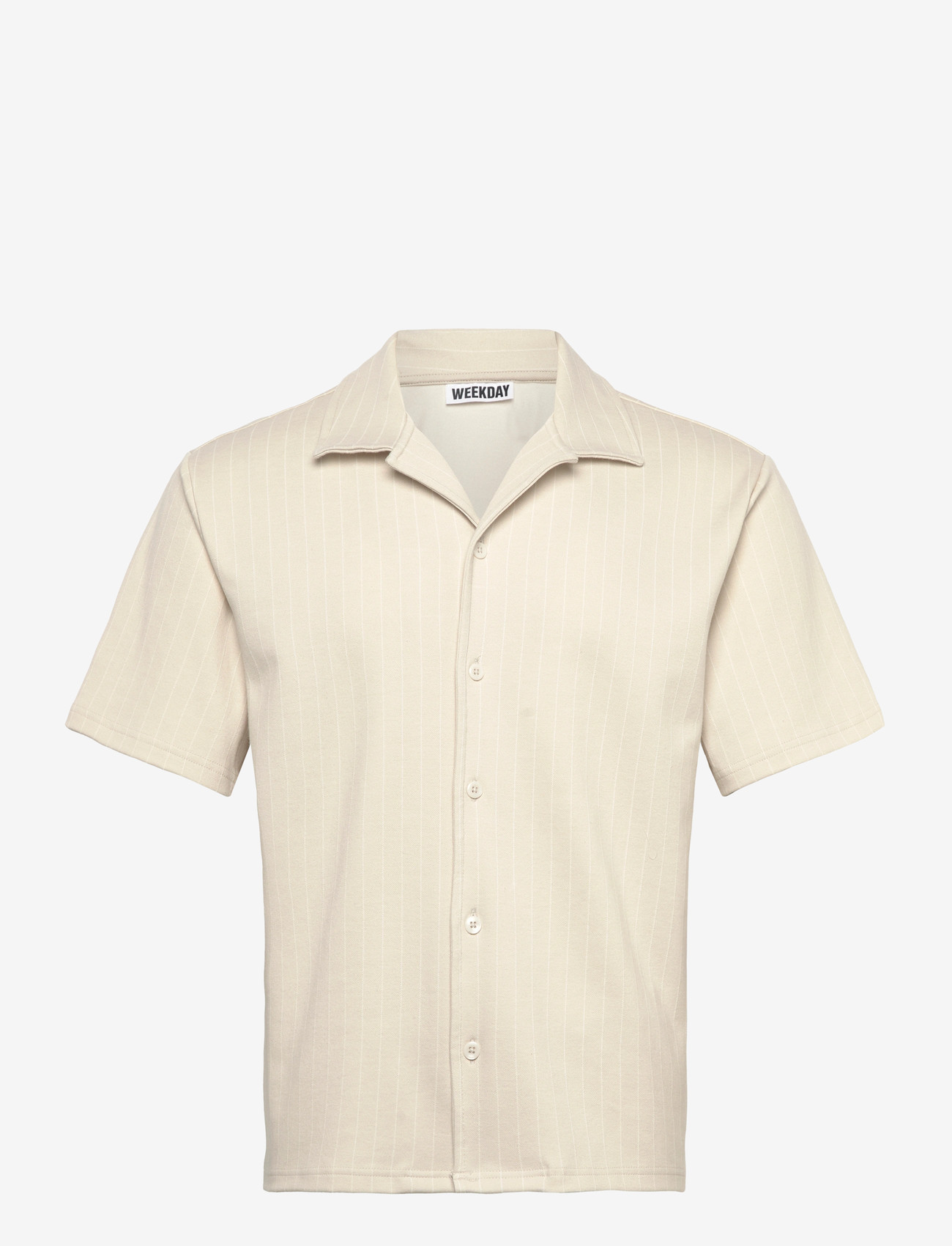 Weekday - Textured Short-Sleeved Resort Shirt - gestreifte hemden - beige pinstripe - 0