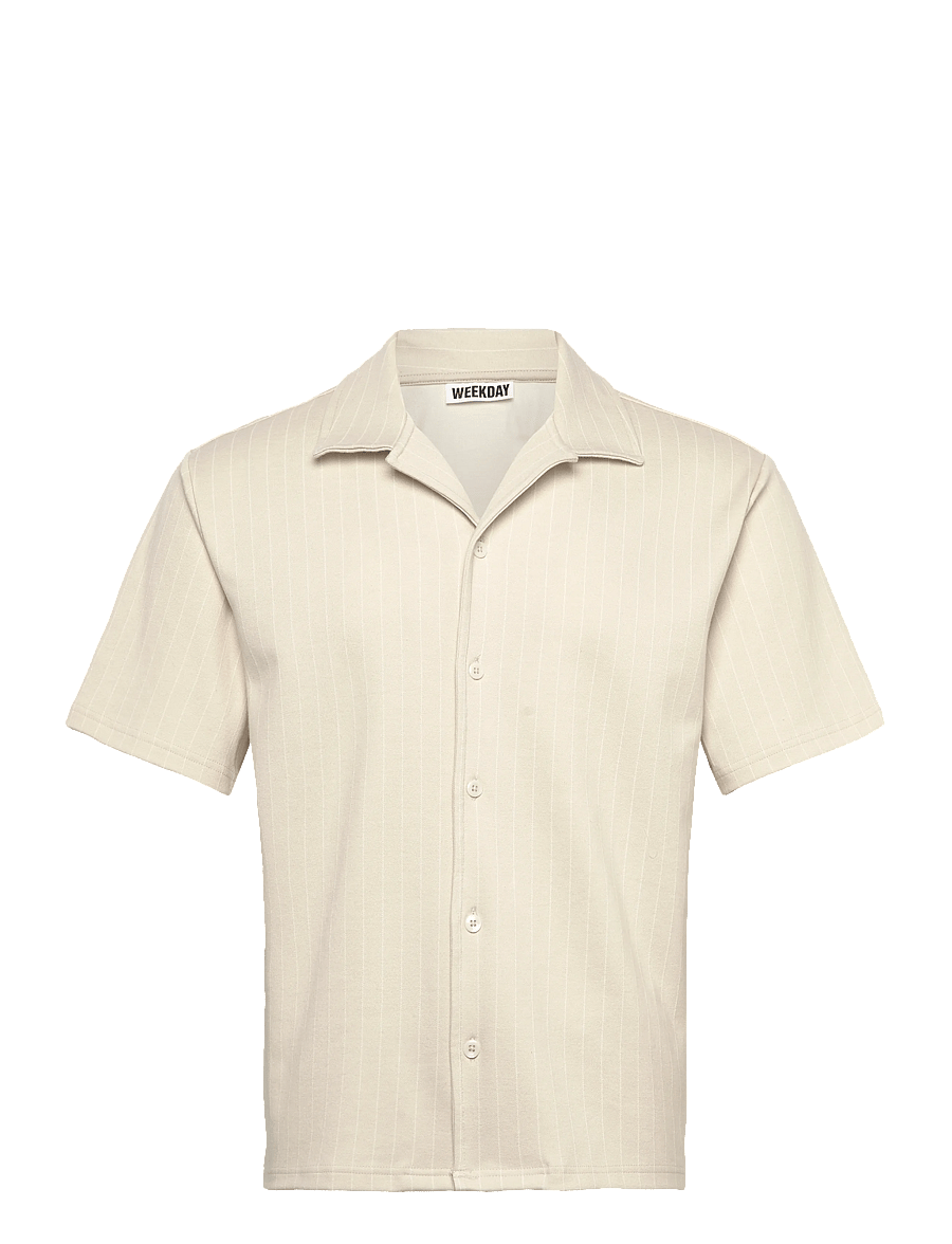 Weekday - Textured Short-Sleeved Resort Shirt - triibulised särgid - beige pinstripe - 0