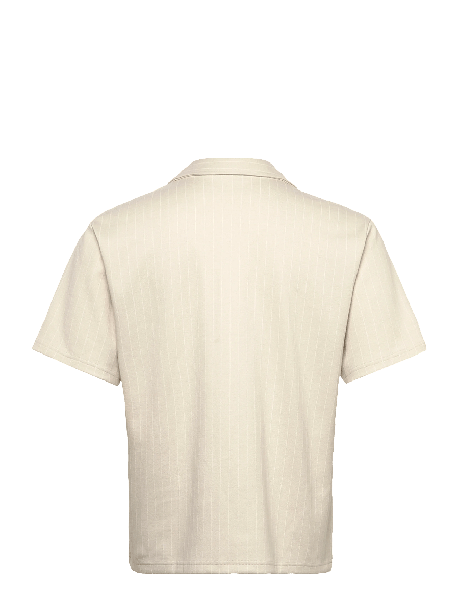 Weekday - Textured Short-Sleeved Resort Shirt - triibulised särgid - beige pinstripe - 1