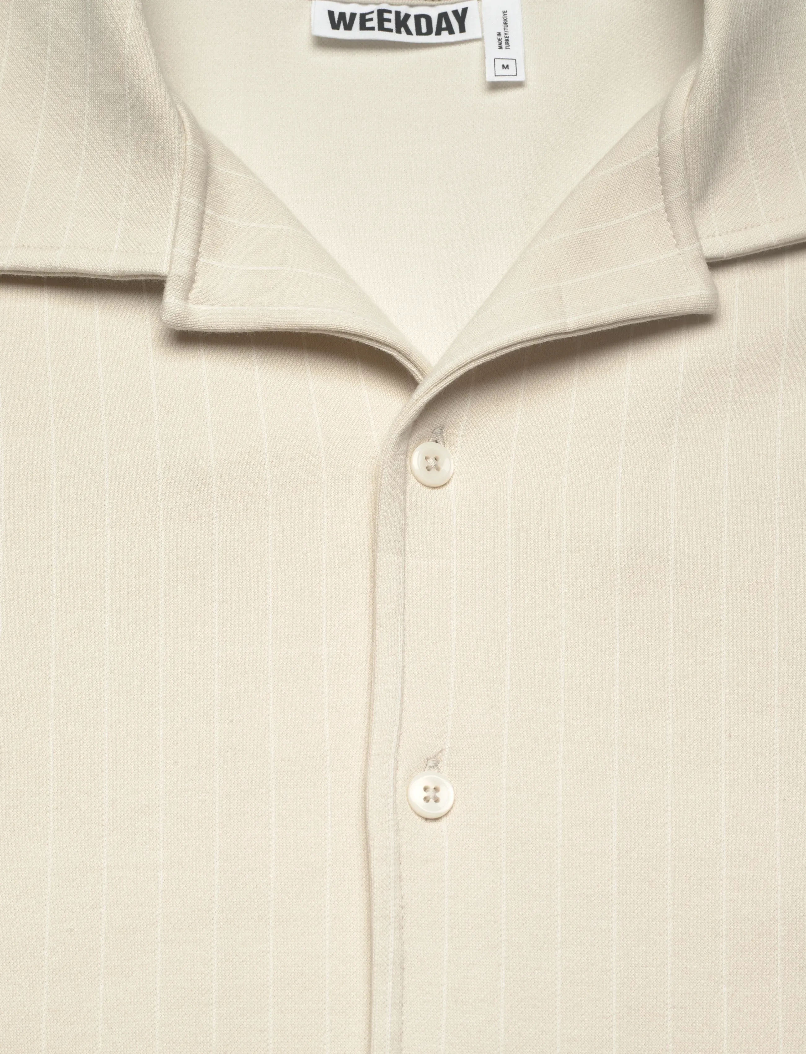 Weekday - Textured Short-Sleeved Resort Shirt - triibulised särgid - beige pinstripe - 2