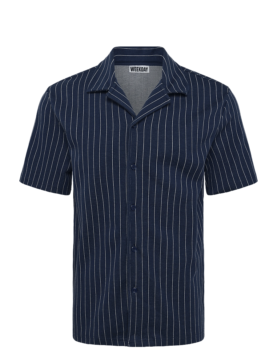 Weekday - Textured Short-Sleeved Resort Shirt - gestreifte hemden - navy pinstripe - 0