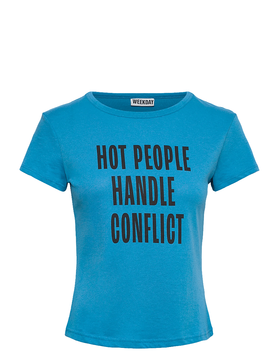 Weekday - Boxy Printed Short-Sleeved T-shirt - t-särgid - blue w text - 0