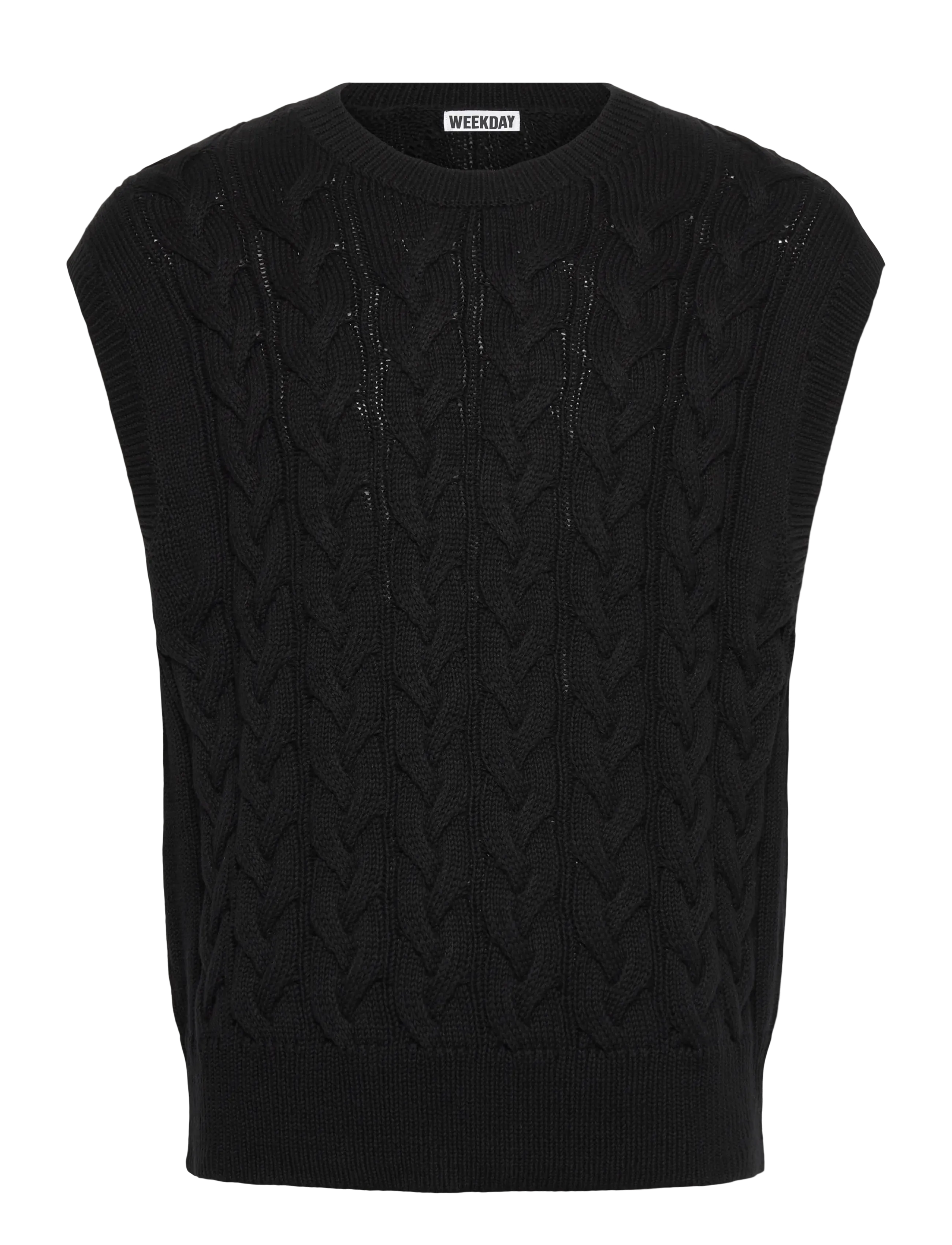 Weekday Cable Cotton Vest, Mænd, Kabelstrikket Vest, Sort, Str: XS