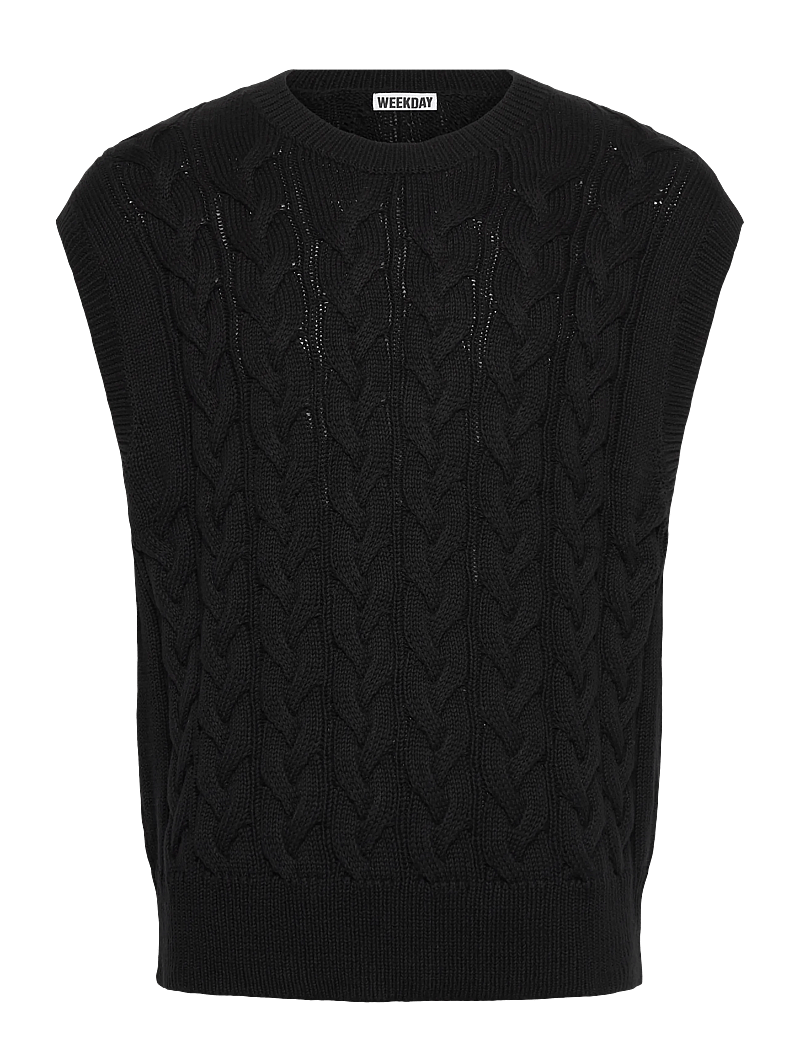 Weekday - Cable Cotton Vest - stickade västar - black - 0