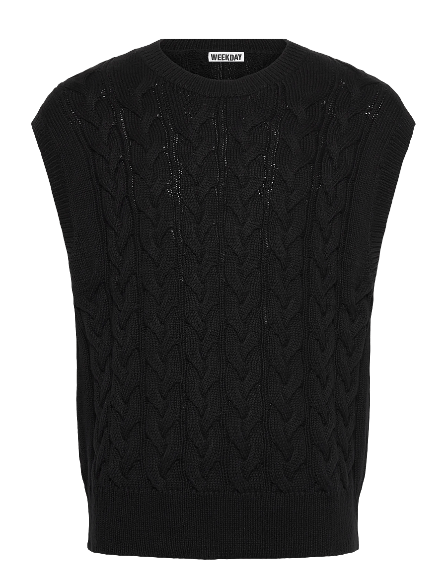 Weekday - Cable Cotton Vest - strickwesten - black - 0