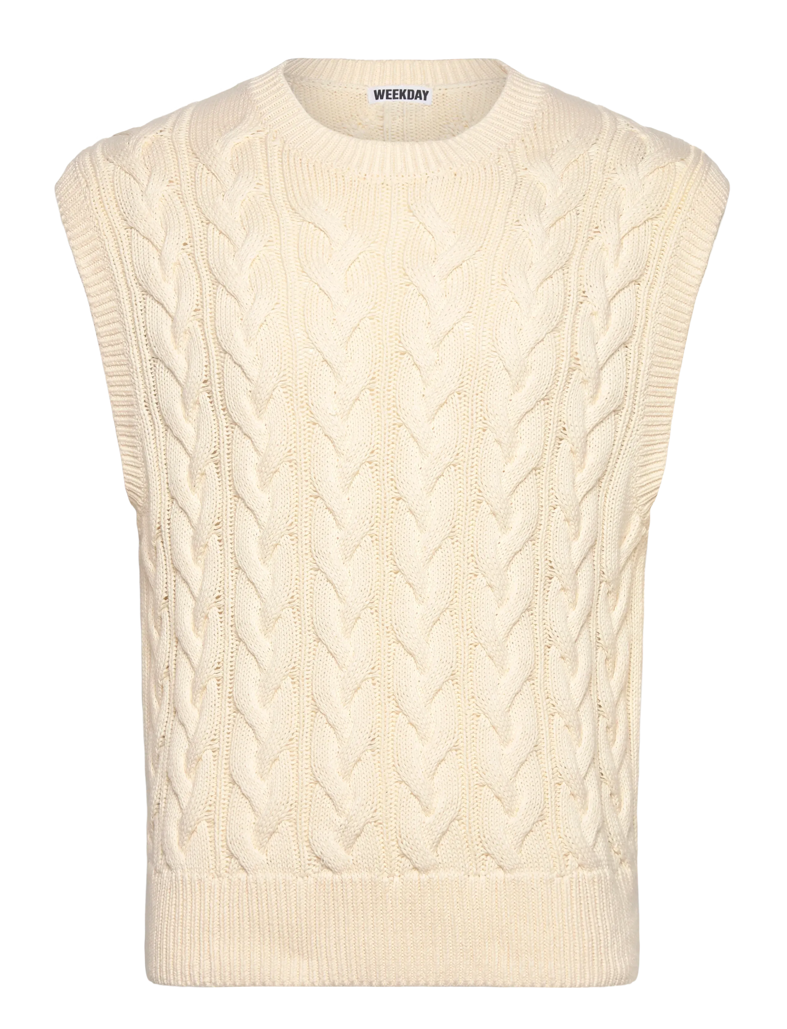 Weekday Cable Cotton Vest, M, Knitwear, Creme - Knitted Westen, Männerswear