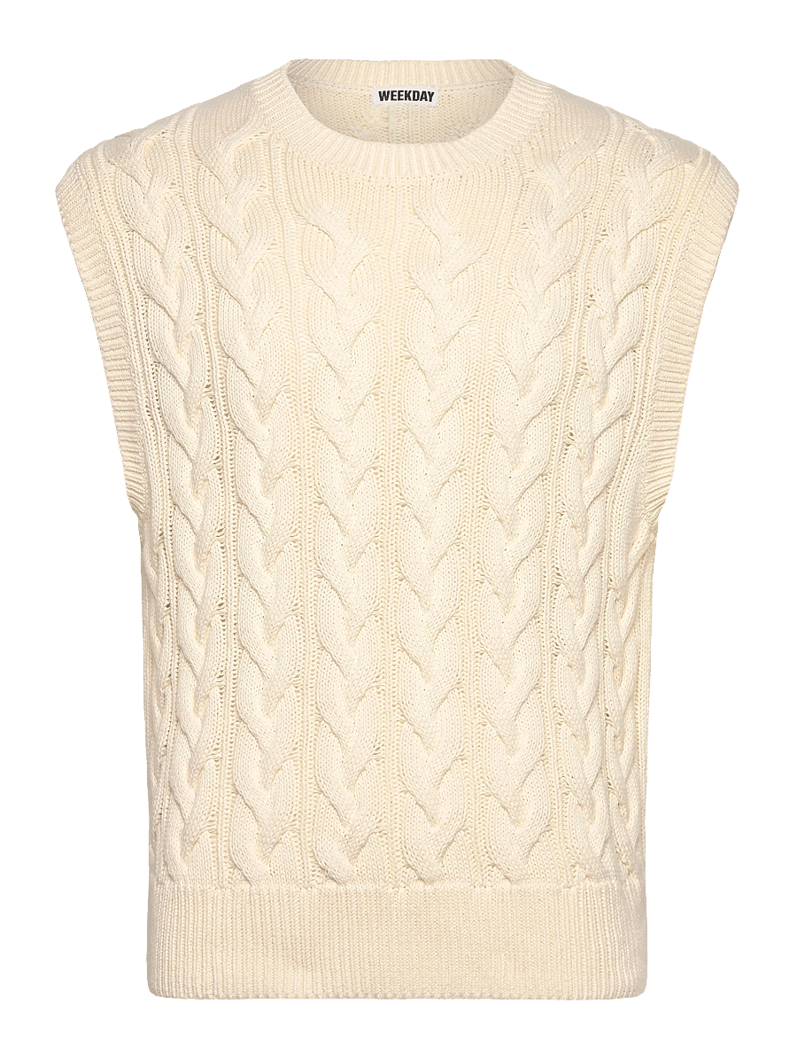 Weekday - Cable Cotton Vest - knitted vests - off white - 0