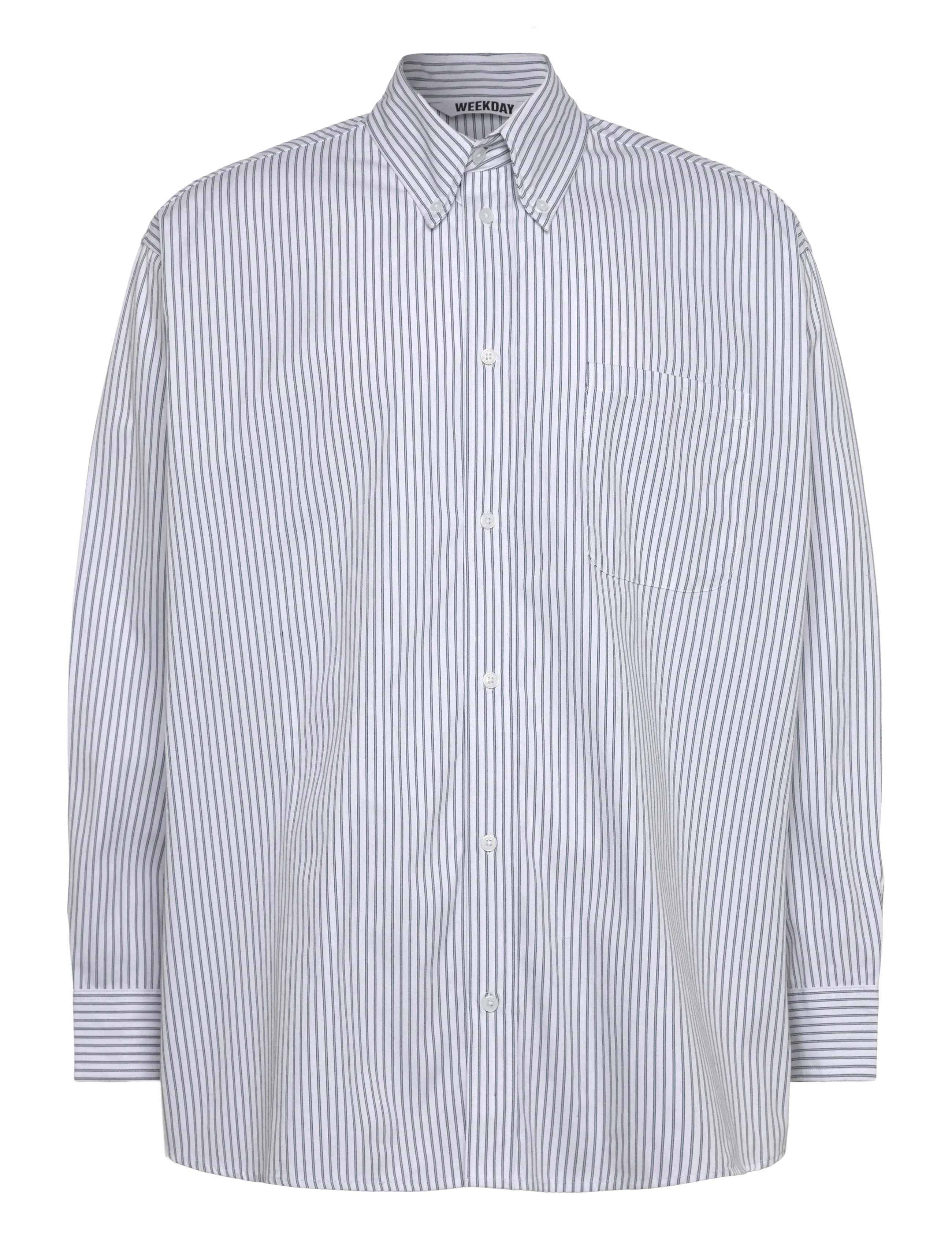 Weekday Oversized Long Sleeve Shirt, Mænd, Oversized Stribet Button-Down Skjorte, Blå, Str: S
