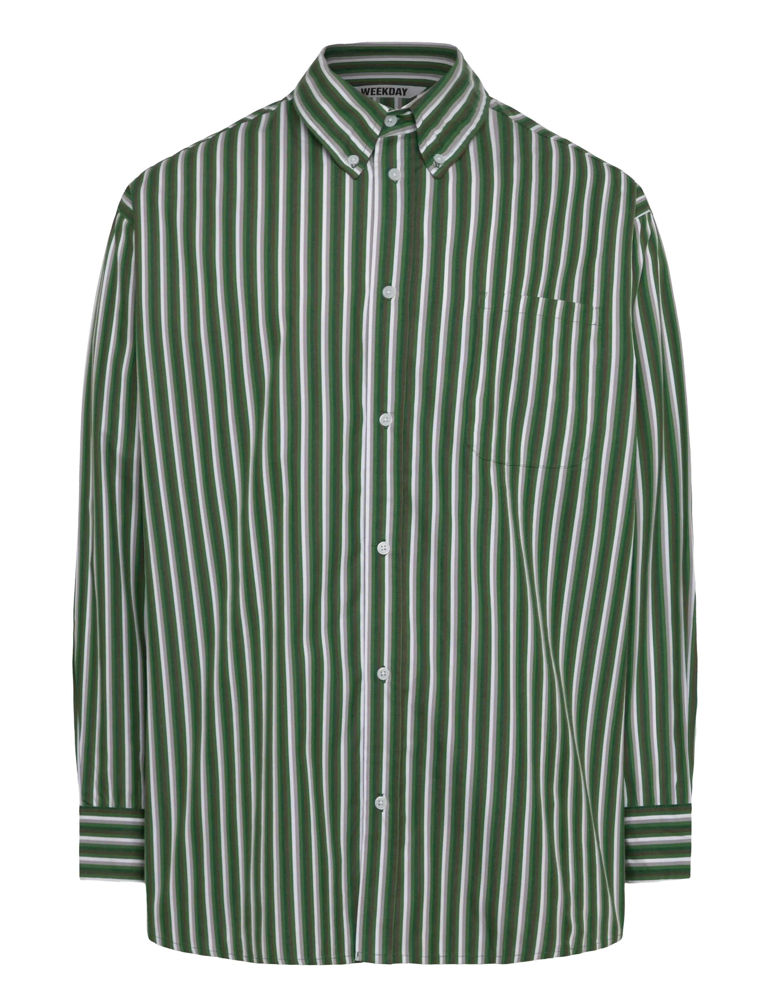 Weekday Oversized Long Sleeve Shirt, Mænd, Oversized Stribet Button-Down Skjorte, Grøn, Str: XL