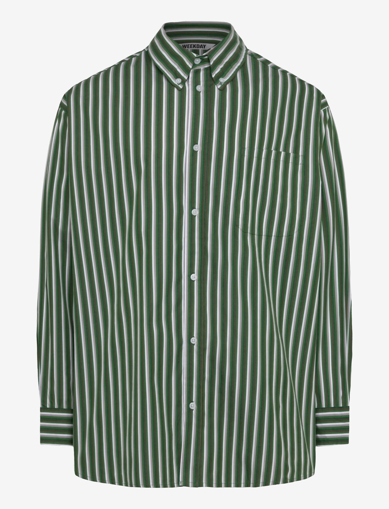 Weekday - Oversized Long Sleeve Shirt - randiga skjortor - green dark - 0