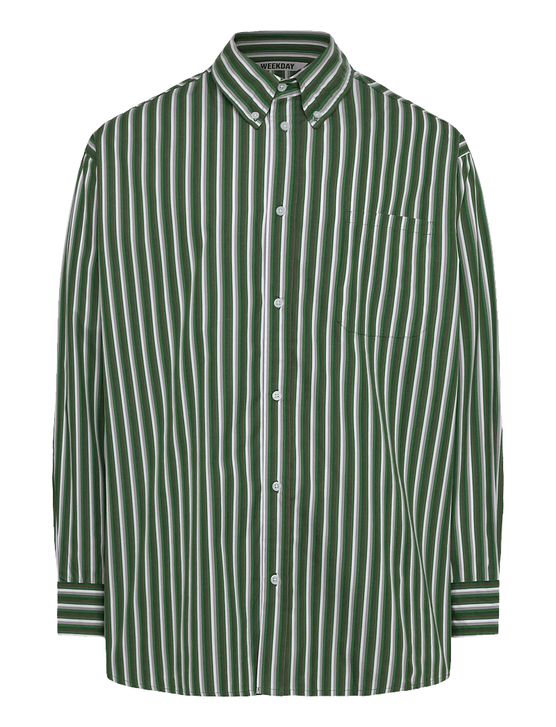 Weekday - Oversized Long Sleeve Shirt - stribede skjorter - green dark - 0