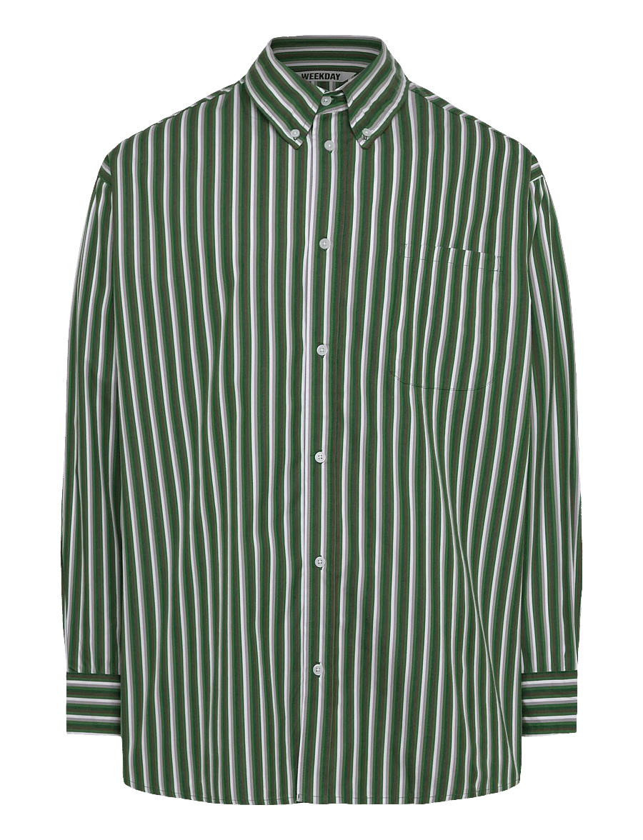 Weekday - Oversized Long Sleeve Shirt - randiga skjortor - green dark - 0