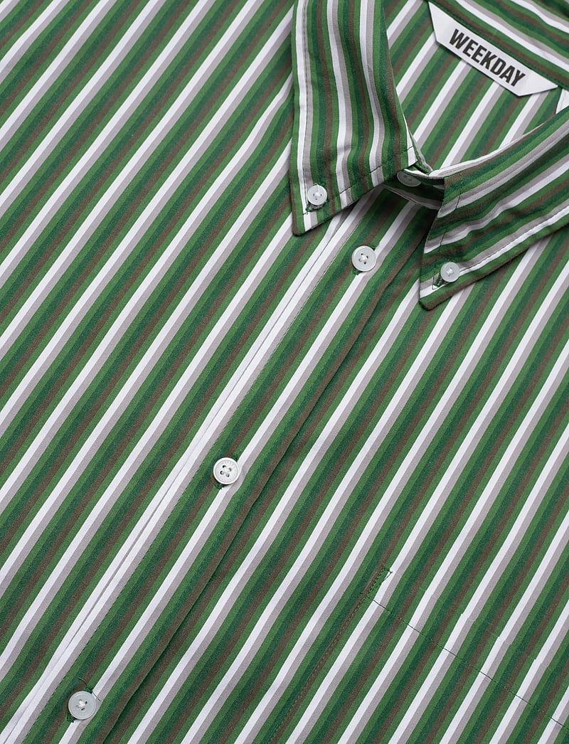 Weekday - Oversized Long Sleeve Shirt - stribede skjorter - green dark - 3