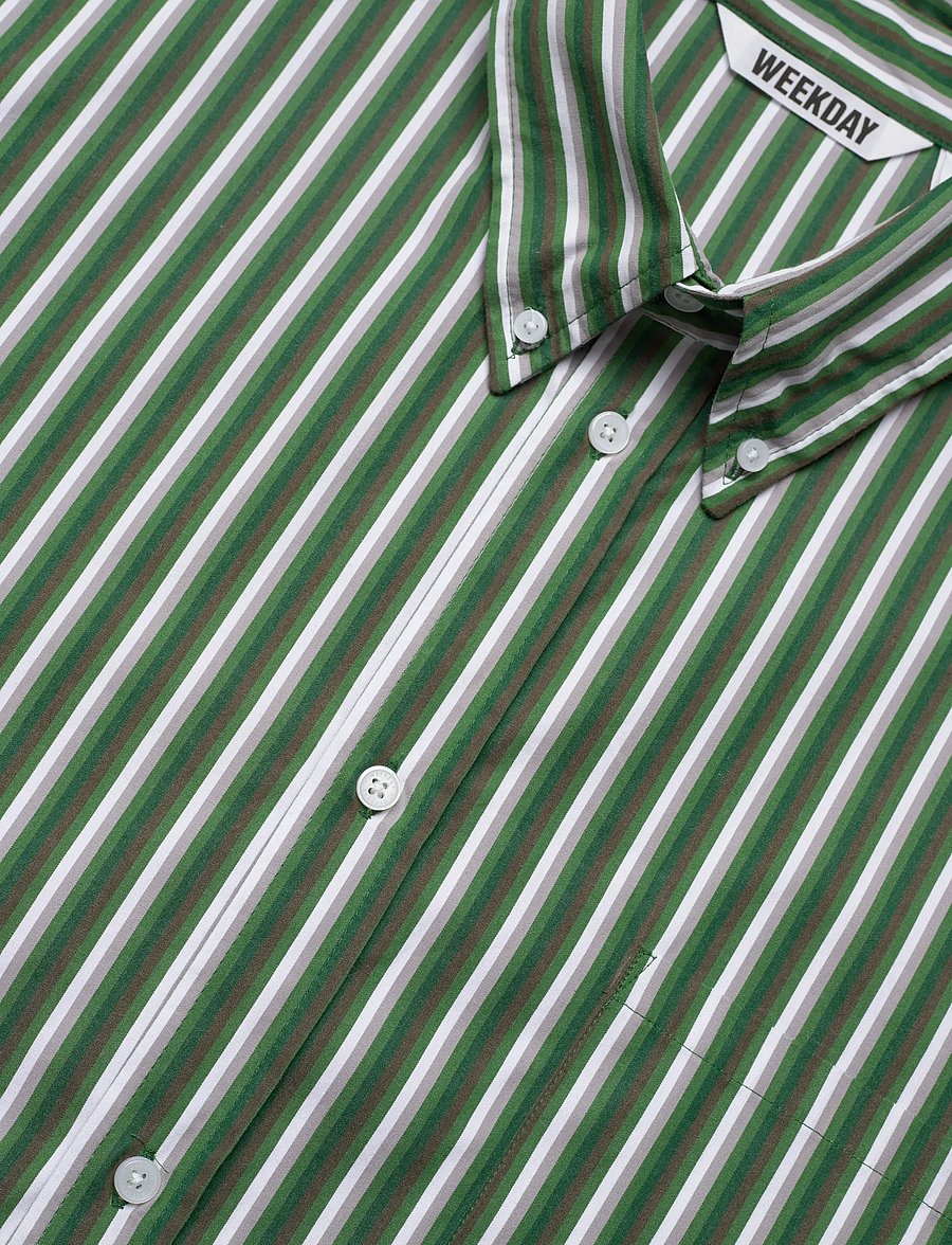 Weekday - Oversized Long Sleeve Shirt - randiga skjortor - green dark - 3