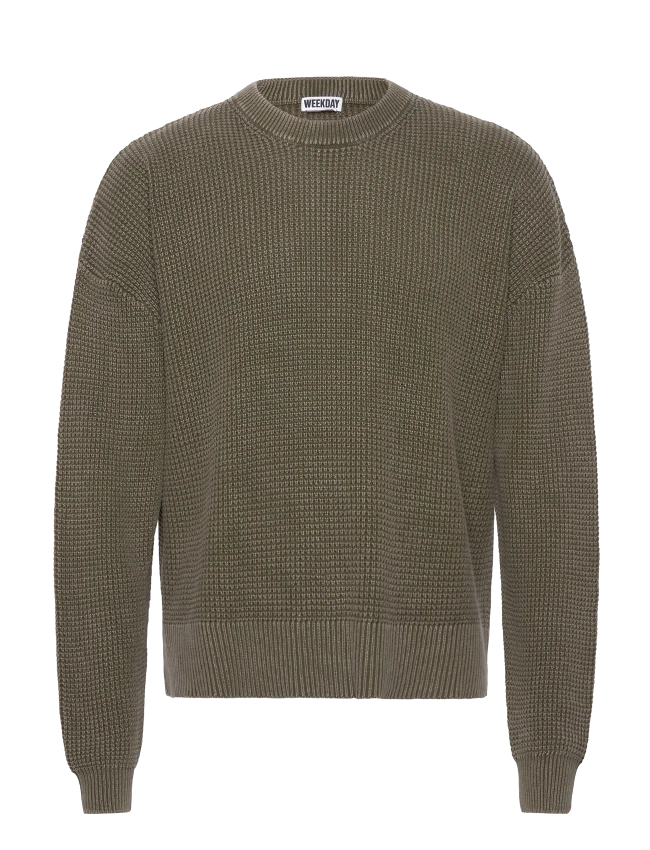 Weekday Boxy Cotton Sweater, Mænd, Boxy Vaffelstrikket Sweater, Kakigrøn, Str: M