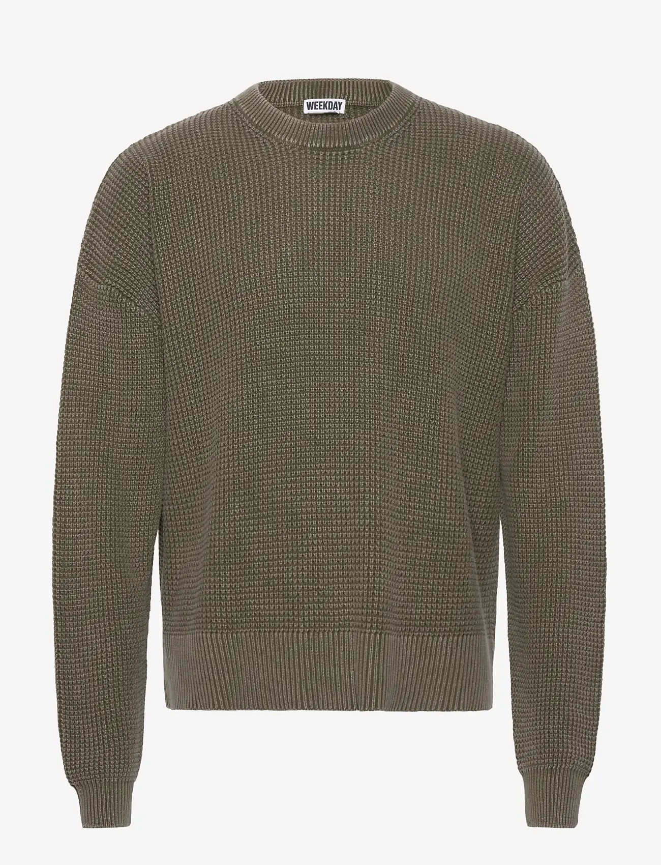 Weekday - Boxy Cotton Sweater - round necks - washed khaki - 0