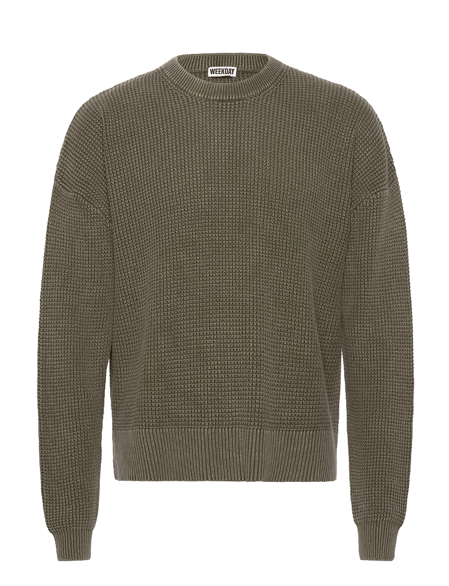 Weekday - Boxy Cotton Sweater - round necks - washed khaki - 0
