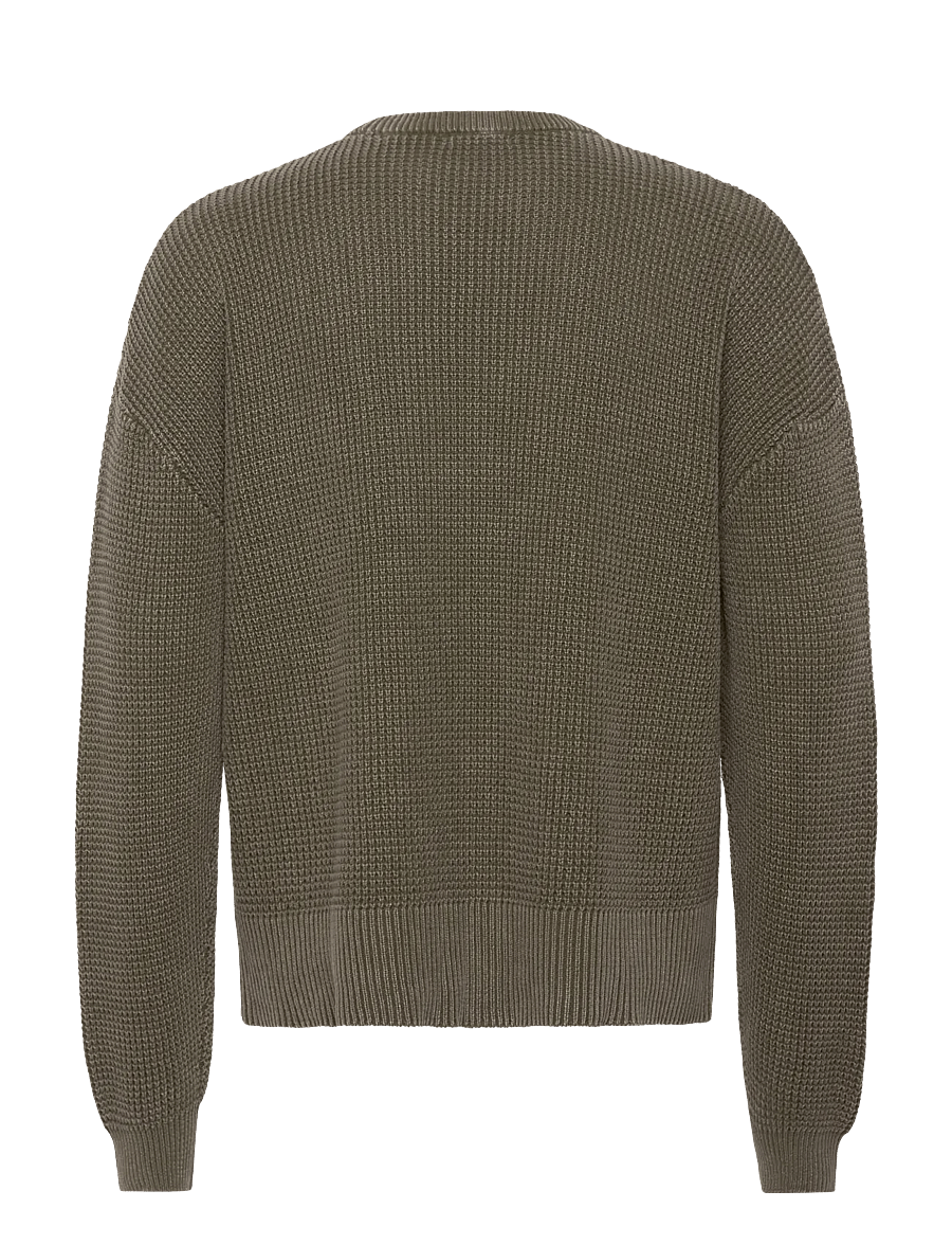 Weekday - Boxy Cotton Sweater - round necks - washed khaki - 1