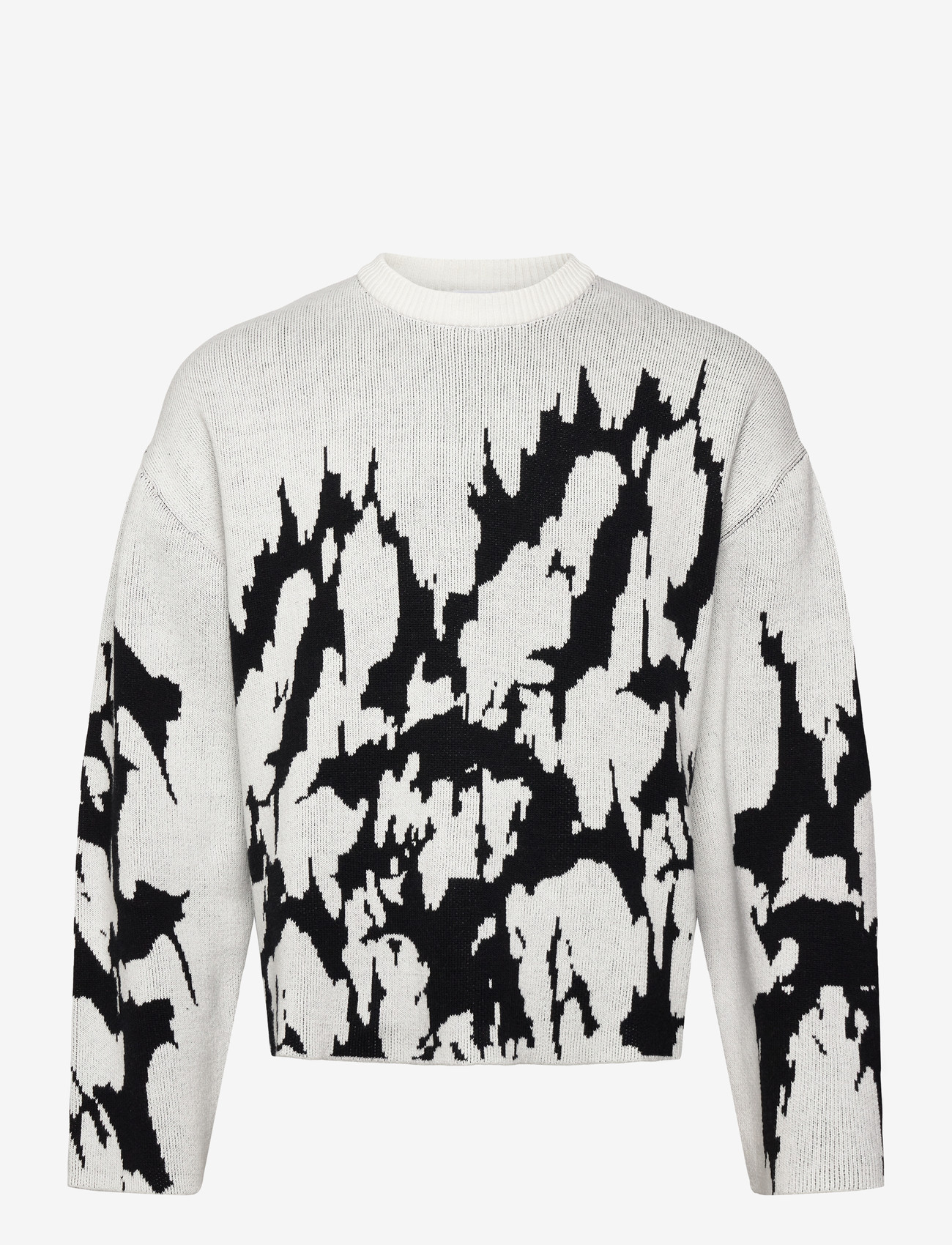 Weekday - Boxy Graphic Jacquard Sweater - rundhalsad - white/black aop - 0