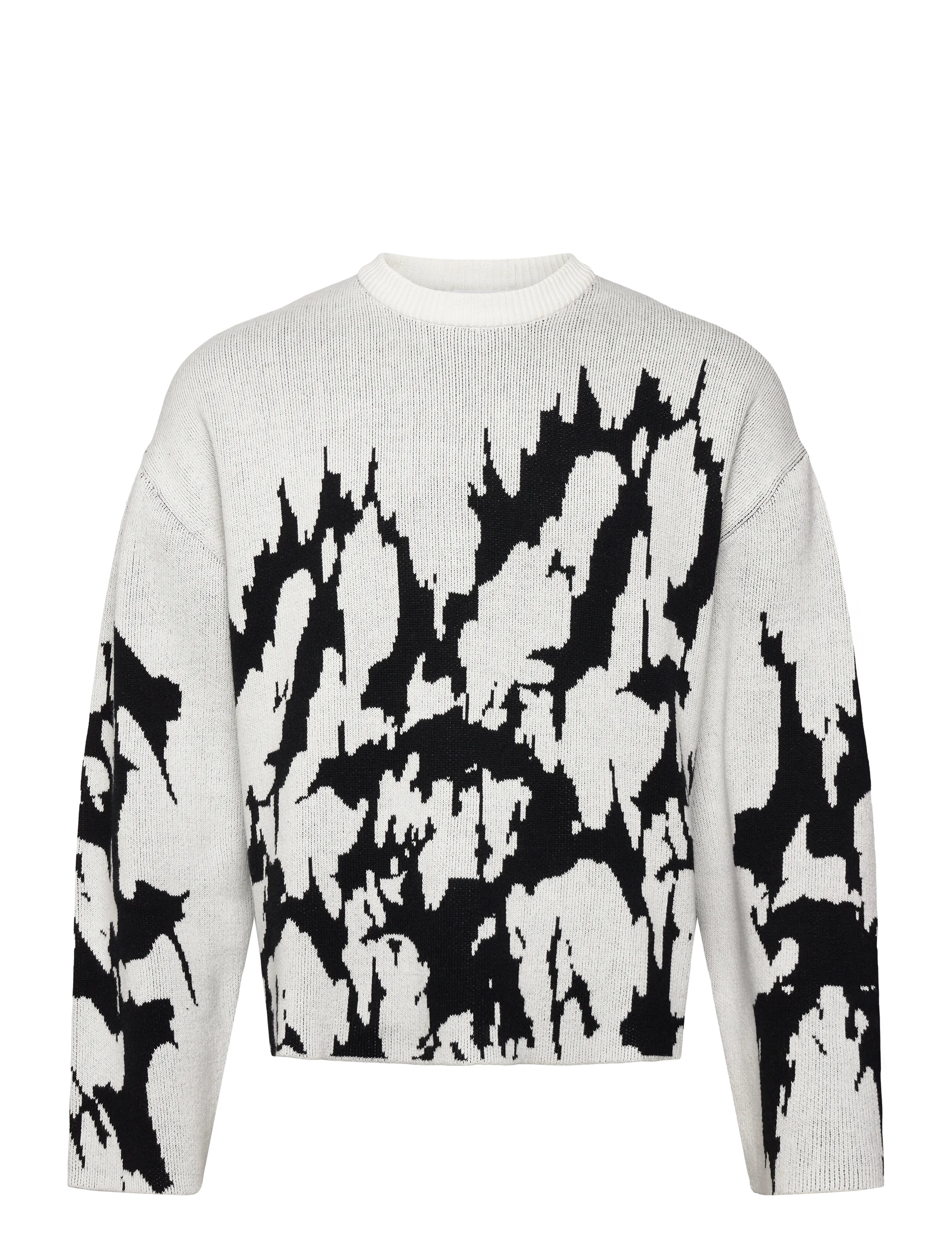 Weekday Boxy Graphic Jacquard Sweater - Stickat - WHITE/BLACK AOP / white