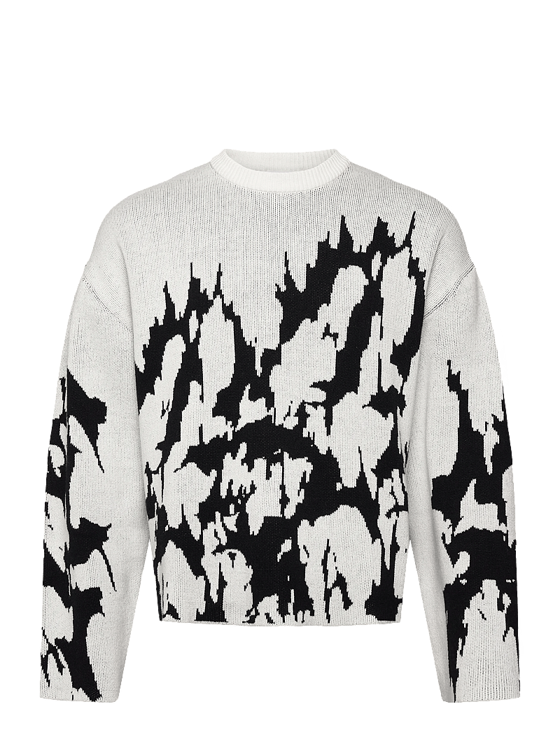 Weekday - Boxy Graphic Jacquard Sweater - rundhalsad - white/black aop - 0