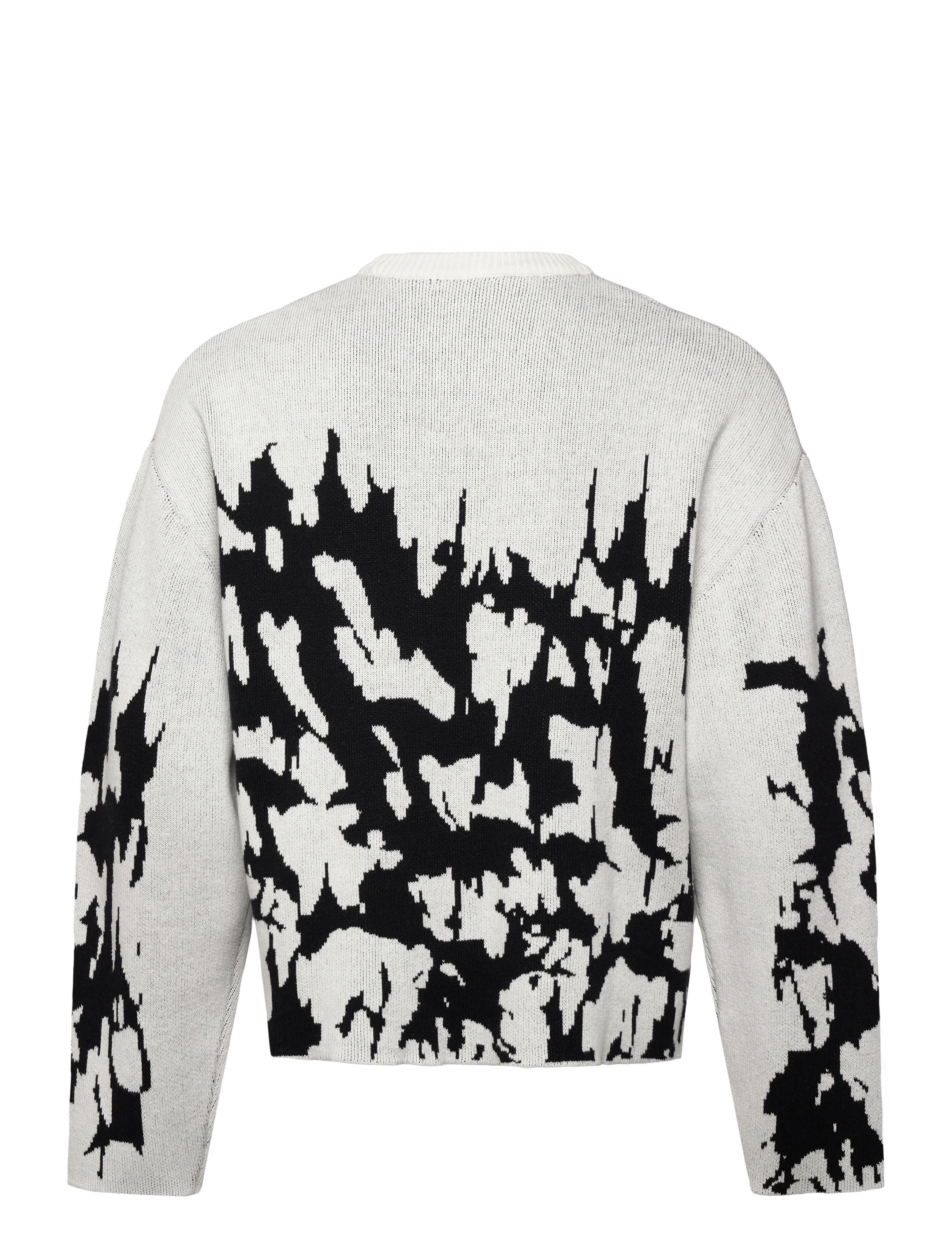 Weekday - Boxy Graphic Jacquard Sweater - okrągły dekolt - white/black aop - 1