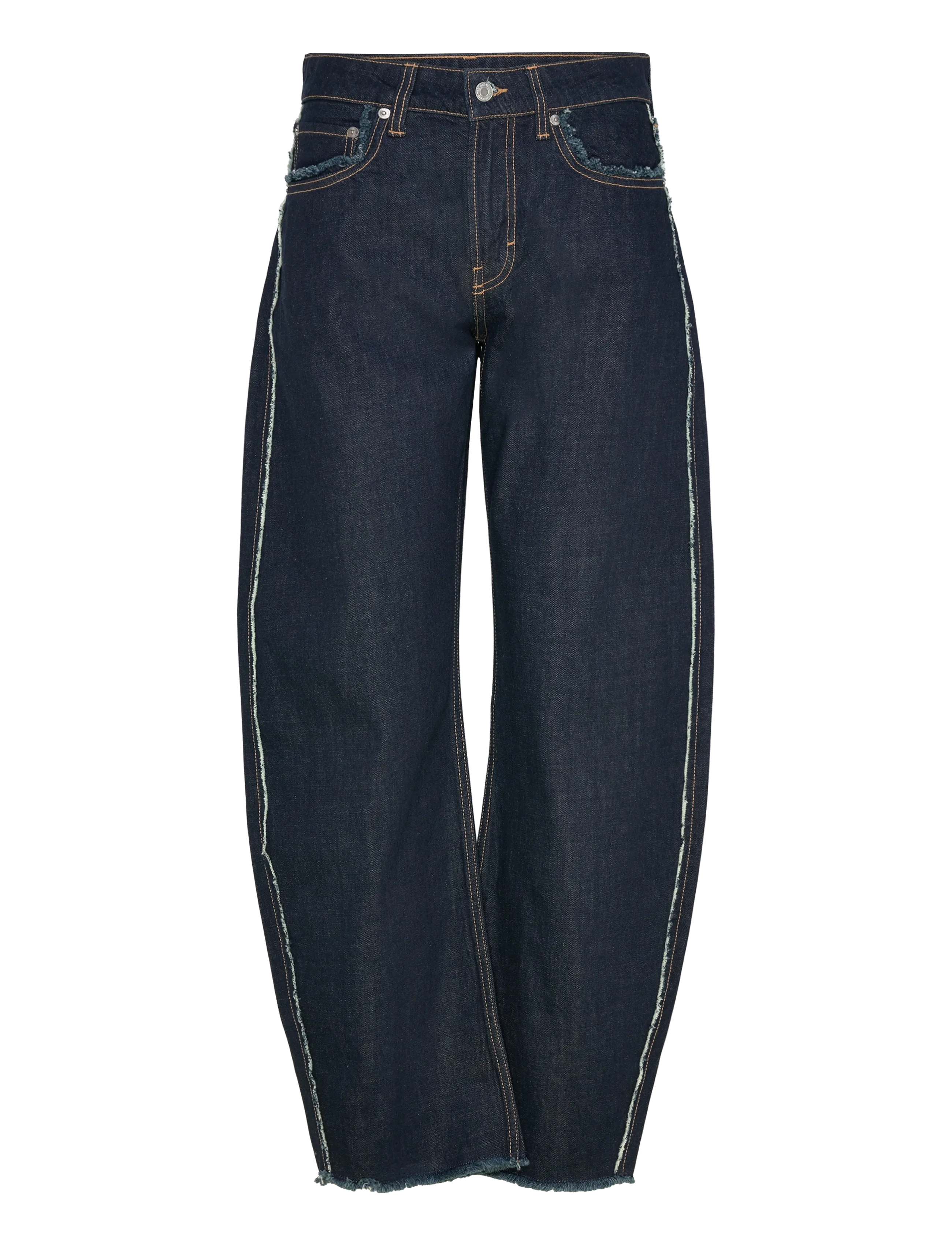Weekday Abell Mid Rise Regular Barrel Leg Jeans, Kvinder, Midt Talje Barrel Leg Jeans, Navy, Str: 29