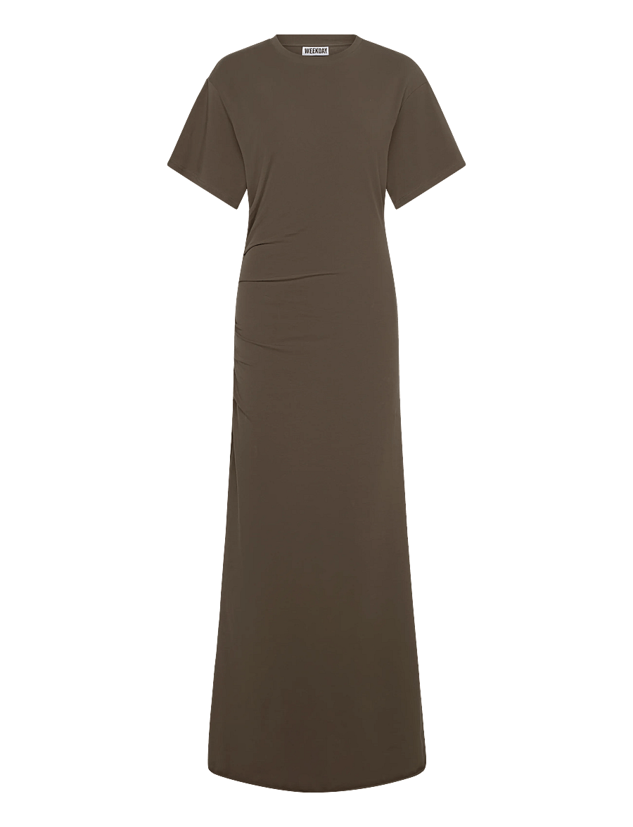 Weekday - Gathered Short-Sleeved Maxi Dress - maxi kjoler - dark grey - 0