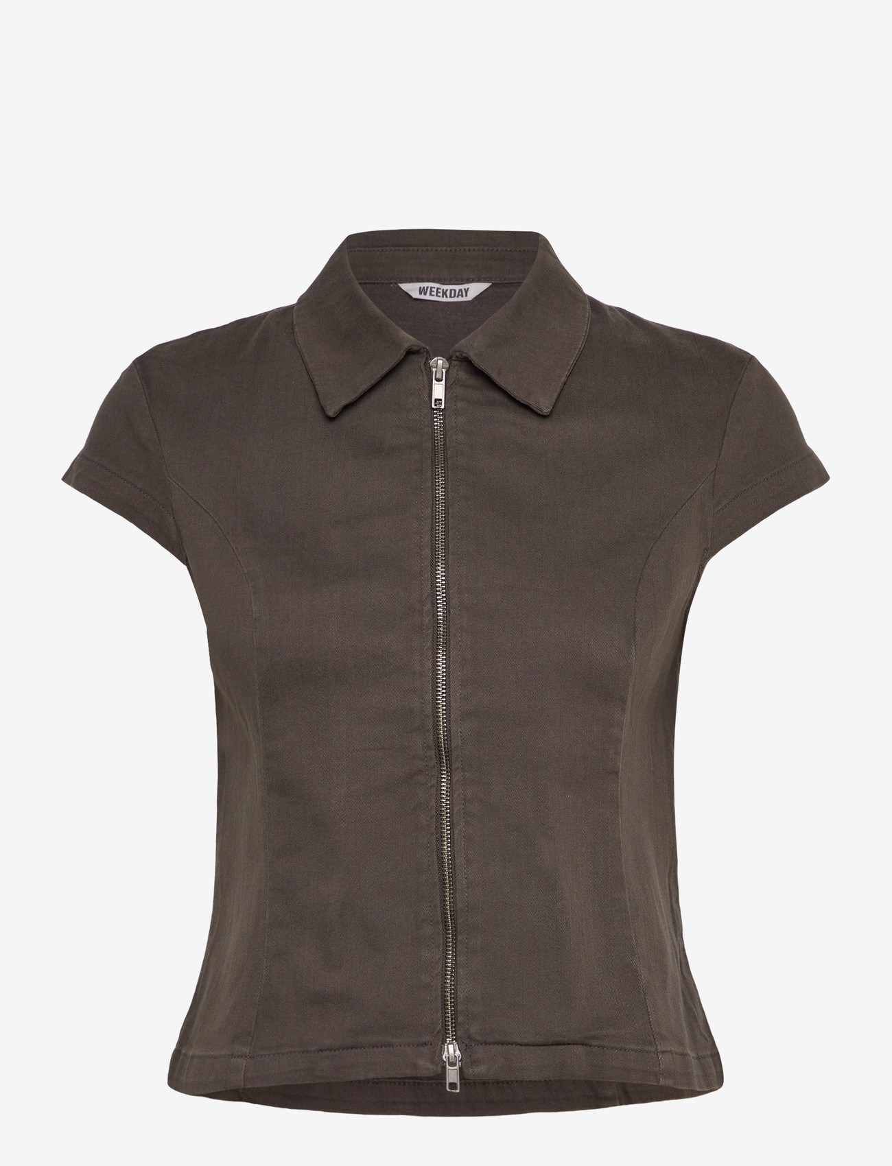 Weekday - Fitted Short-Sleeved Zip Top - short-sleeved shirts - dark grey - 0