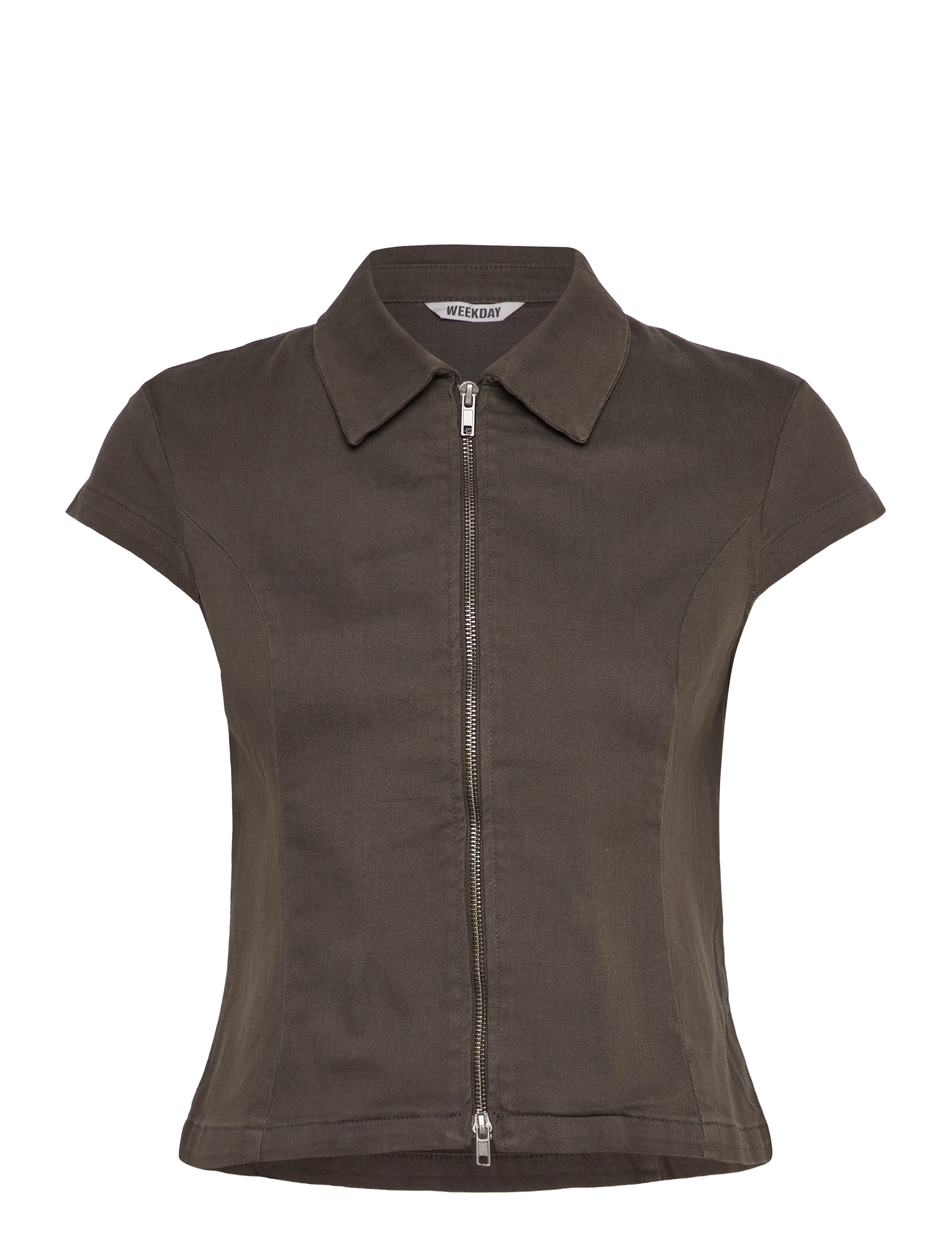 Weekday Fitted Short-Sleeved Zip Top - Hemden - DARK GREY / brown