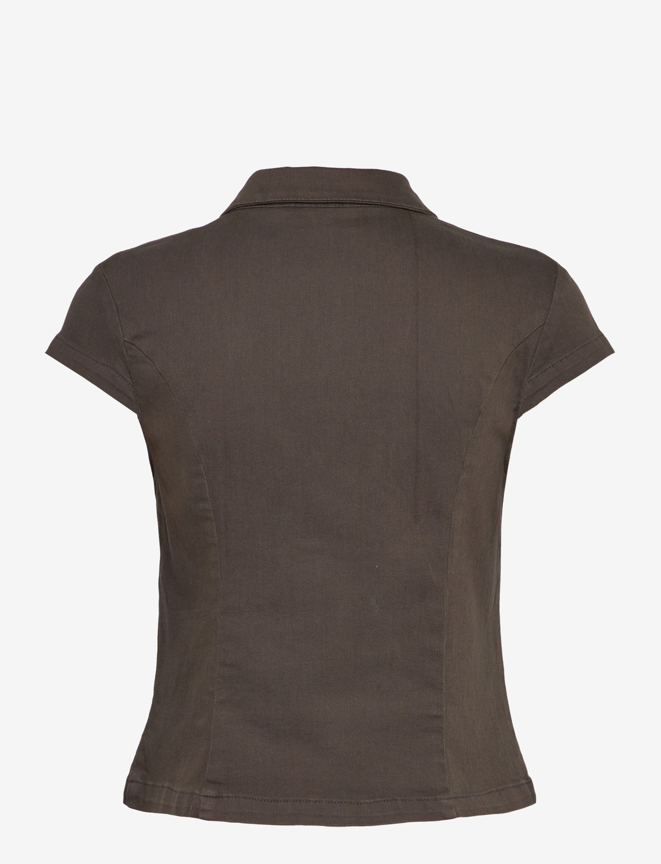 Weekday - Fitted Short-Sleeved Zip Top - short-sleeved shirts - dark grey - 1