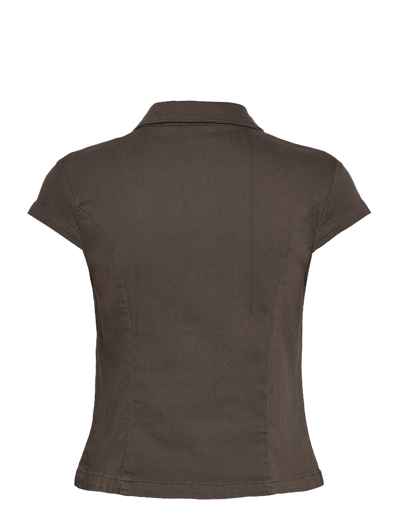 Weekday - Fitted Short-Sleeved Zip Top - short-sleeved shirts - dark grey - 1