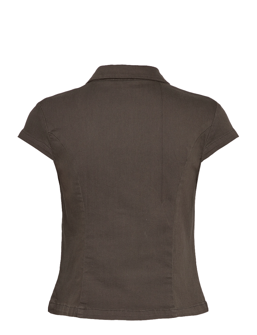 Weekday - Fitted Short-Sleeved Zip Top - kortærmede skjorter - dark grey - 1