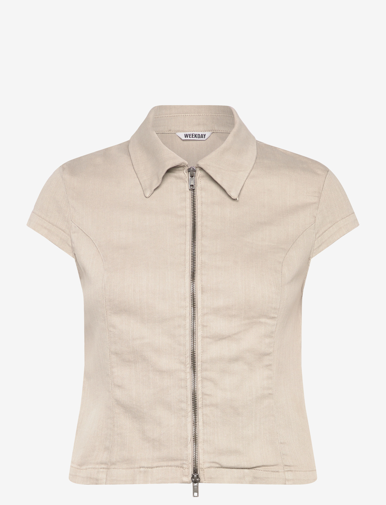 Weekday - Fitted Short-Sleeved Zip Top - lühikeste varrukatega särgid - light mole - 0