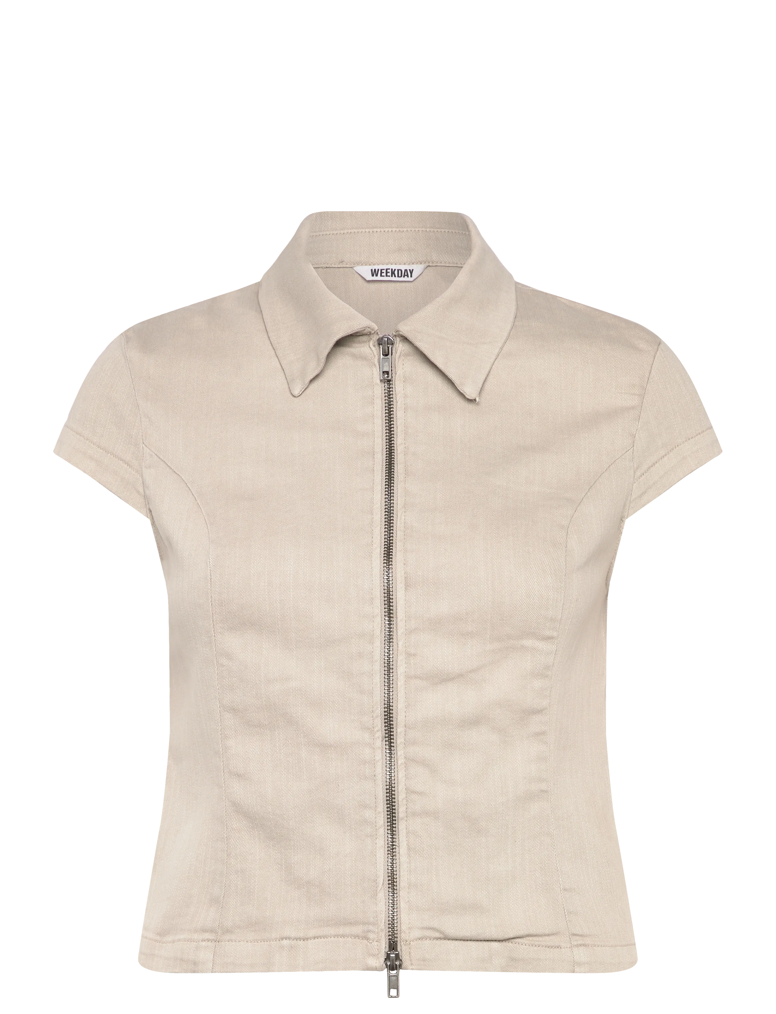 Weekday Fitted Short-Sleeved Zip Top - Skjorter - LIGHT MOLE / beige