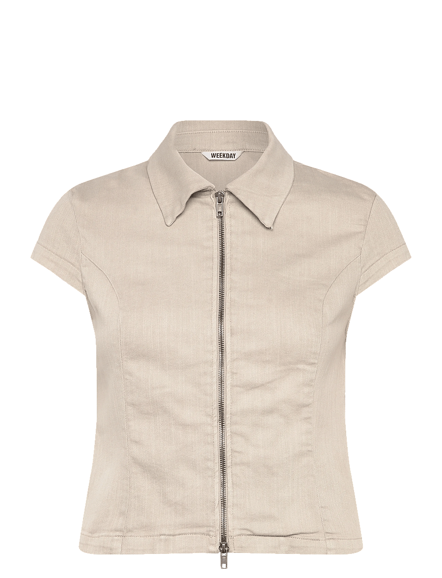 Weekday - Fitted Short-Sleeved Zip Top - kortærmede skjorter - light mole - 0