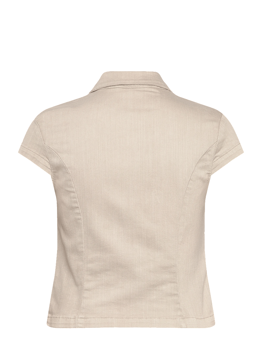 Weekday - Fitted Short-Sleeved Zip Top - kortærmede skjorter - light mole - 1