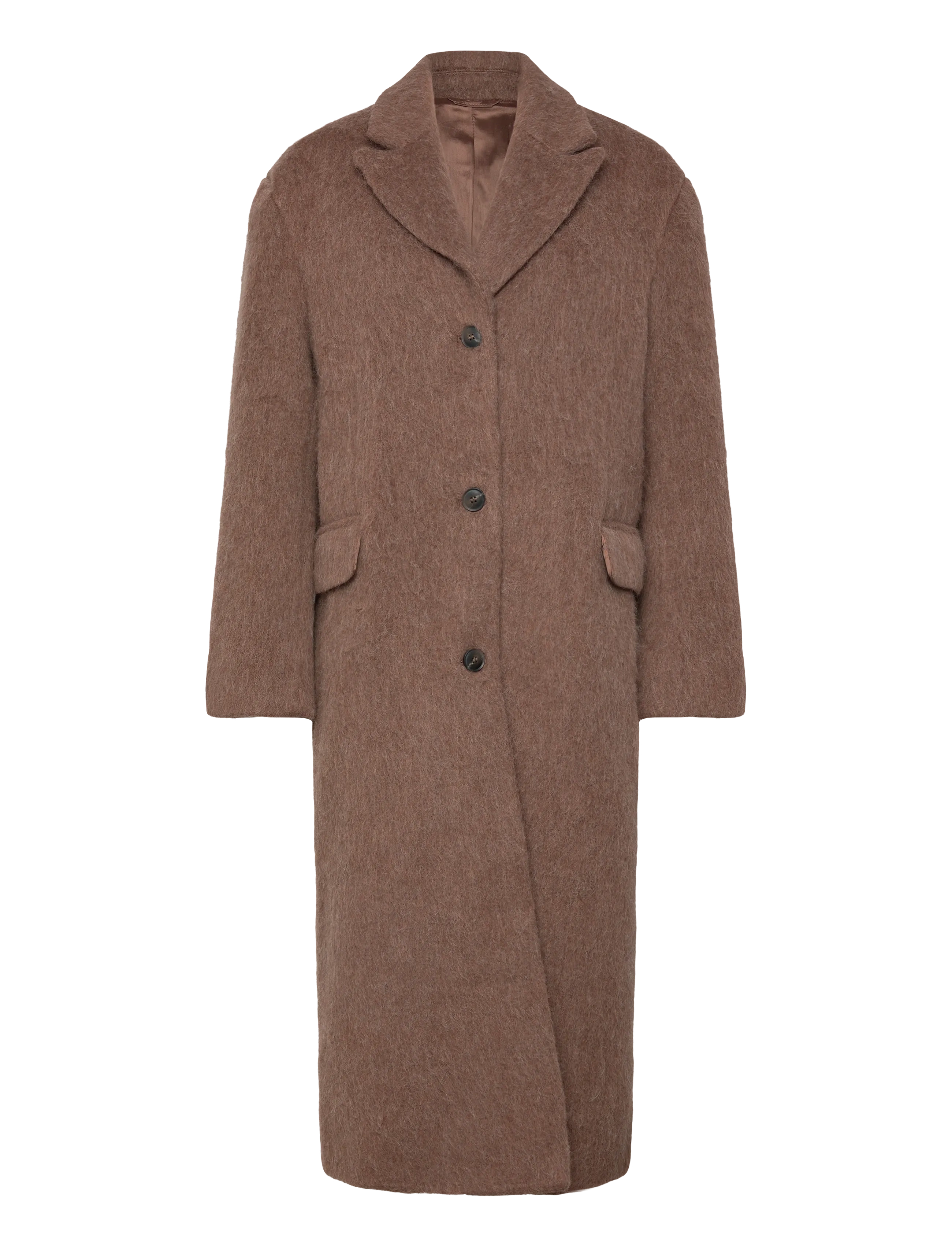 Oversized Wool Blend Coat - BROWN