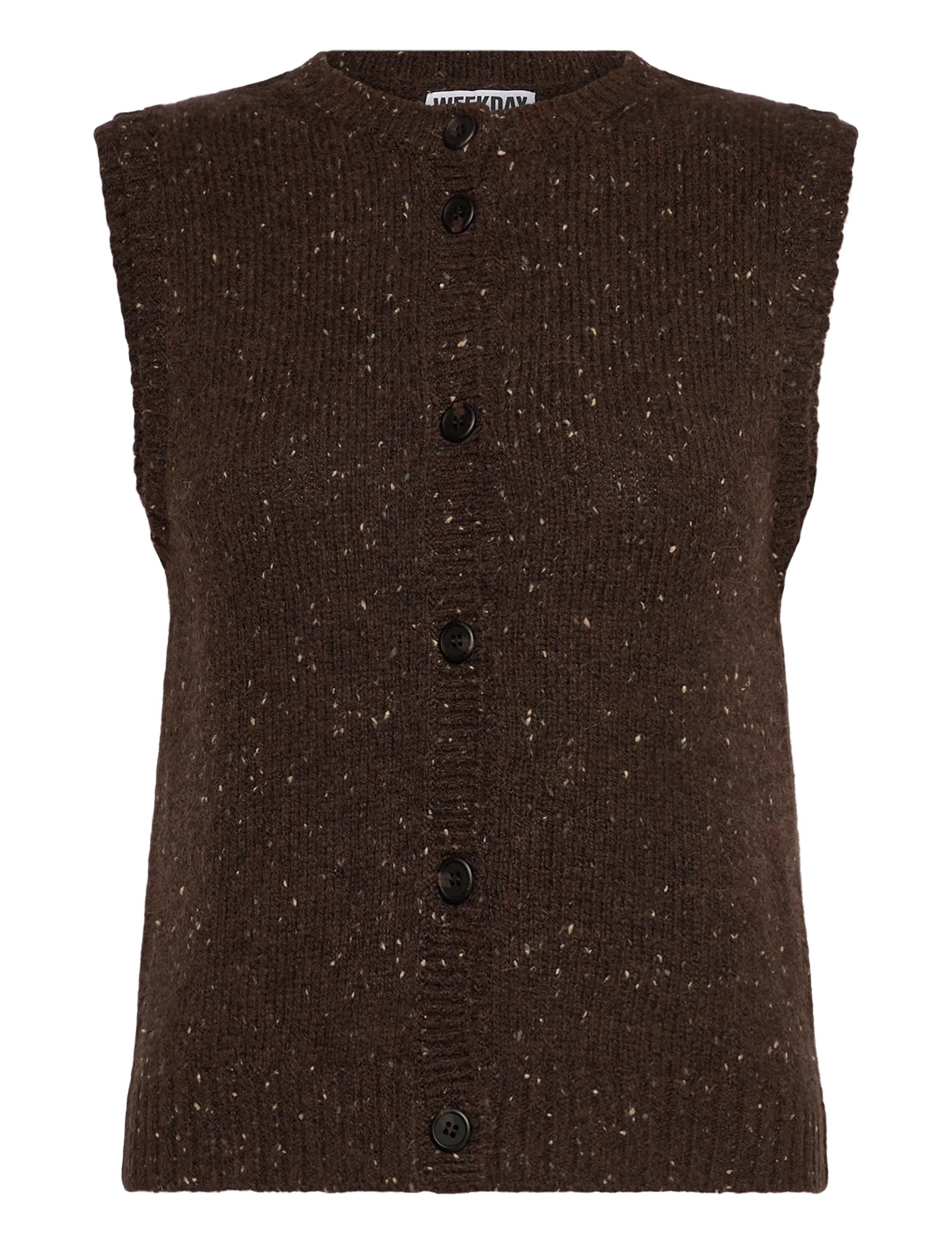 Weekday Knitted Buttoned Wool Blend Vest, XS, Brown, Veste > Strikkede Veste, Dame
