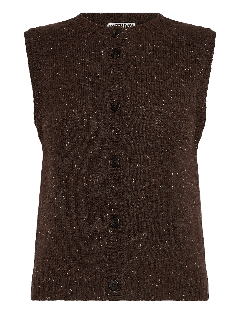 Weekday - Knitted Buttoned Wool Blend Vest - gestrickte westen - brown neps - 0