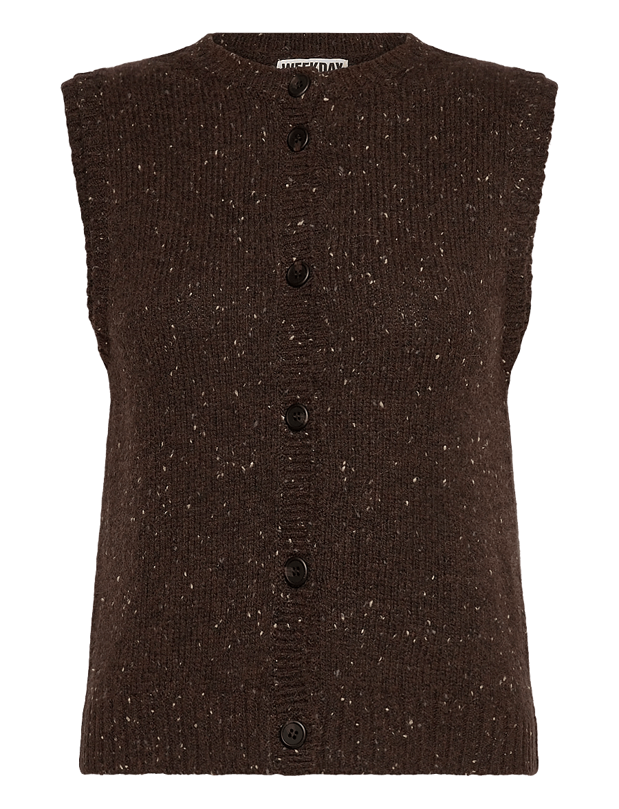 Weekday - Knitted Buttoned Wool Blend Vest - strickwesten - brown neps - 0