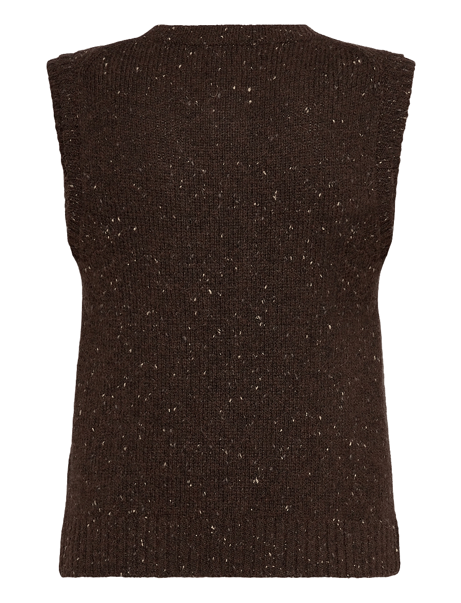 Weekday - Knitted Buttoned Wool Blend Vest - strickwesten - brown neps - 1