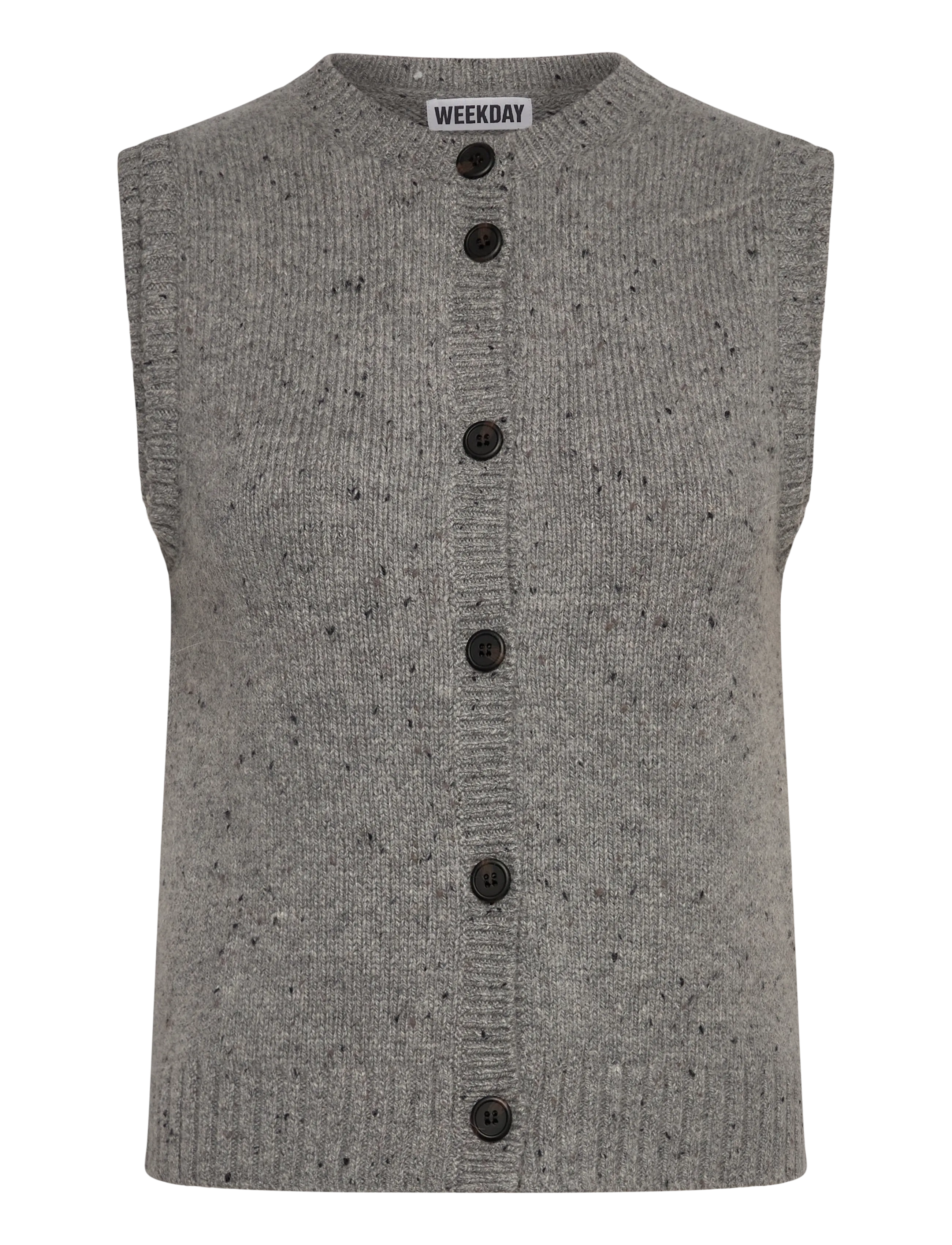 Weekday Knitted Buttoned Wool Blend Vest, S, Grey, Veste > Strikkede Veste, Dame