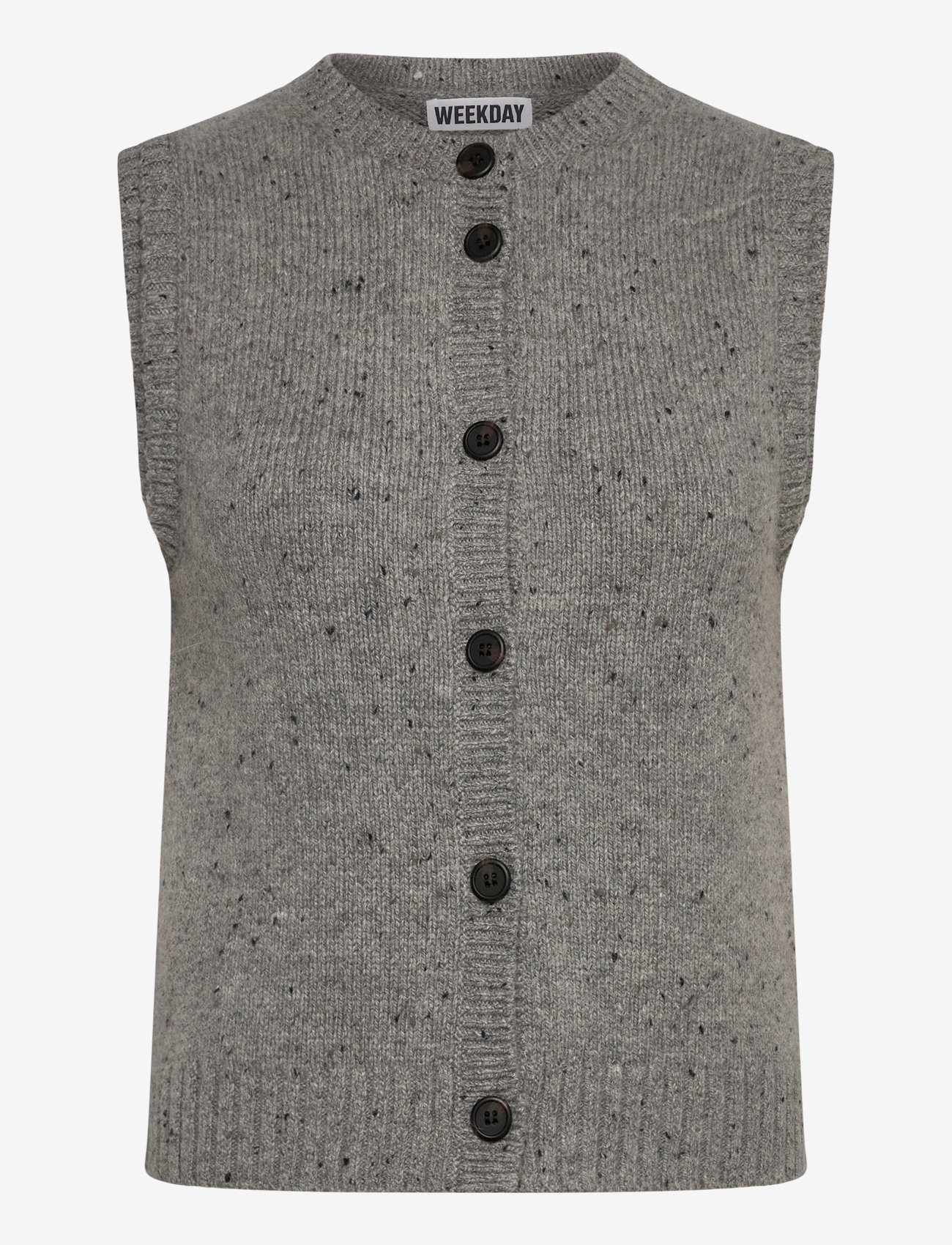 Weekday - Knitted Buttoned Wool Blend Vest - knitted vests - grey melange - 0